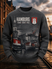 Herren-Grafik-T-Shirt im Stadtdesign aus Waffelstrick mit langen Ärmeln