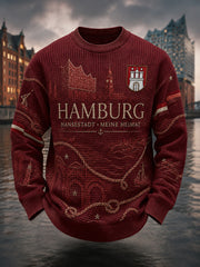 Herren-Grafik-T-Shirt im Stadtdesign aus Waffelstrick mit langen Ärmeln