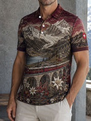 Herren-Schweizer Edelweiß-Alpen-Kunstdruck-Lässig-Oberteil