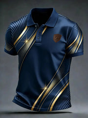 Retro-Poloshirt im Business-Stil mit kunstvollem Print