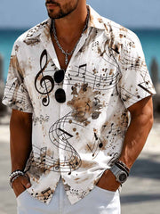 Herrenhemd im Vintage-Stil mit aufgedrucktem Musiknoten-Motiv
