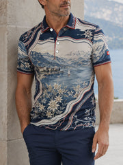 Herren-Schweizer Edelweiß-Alpen-Kunstdruck-Lässig-Oberteil