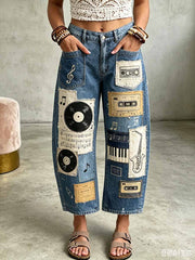 Damenhose mit Vintage-Musiknoten-Motiv und aufgedrucktem Kunstdesign