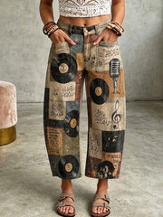 Damenhose mit Vintage-Musiknoten-Motiv und aufgedrucktem Kunstdesign