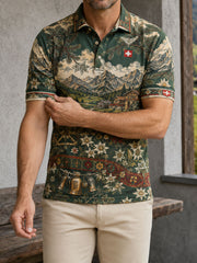 Herren-Schweizer Edelweiß-Alpen-Kunstdruck-Lässig-Oberteil