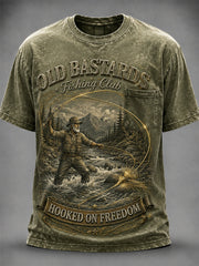 Herren-Langarm-T-Shirt mit Witz-Print „Lebenslanges Mitglied des Anglerclubs ‚Old Bastards‘“