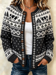 Lässige Strickjacke im Cardigan-Stil mit aufgedrucktem Muster von Bauernkühen für Damen