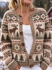 Damen-Strickjacke im Vintage-Stil mit Elchinsel-Print