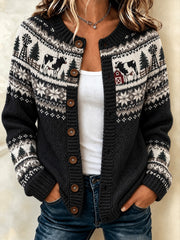 Lässige Strickjacke im Cardigan-Stil mit aufgedrucktem Muster von Bauernkühen für Damen