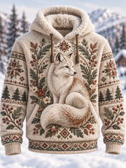 Übergroßes Kapuzenpullover für Herren mit nordischen Waldtieren und Taschen, Fleece-Kapuzenpullover