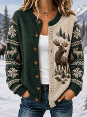 Damen-Winter-Strickjacke mit Elchmuster, lässig