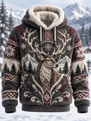 Übergroßes Kapuzenpullover für Herren mit nordischen Waldtieren und Taschen, Fleece-Kapuzenpullover
