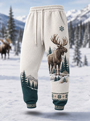 Herren-Winterhose im Moose-Print, lässig, Waffelstruktur