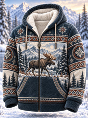 Herren-Kapuzenjacke mit Fleecefutter und nordischen Waldtiermotiven