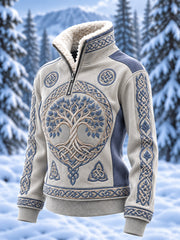 Damen-Top im Retro-Viking-Style mit Muster und lässigem Pelzkragen