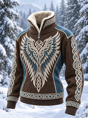 Damen-Top im Retro-Viking-Style mit Muster und lässigem Pelzkragen
