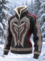 Damen-Top im Retro-Viking-Style mit Muster und lässigem Pelzkragen