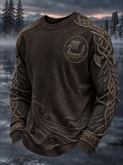Herren-Viking-Print-Waffel-Longsleeve-T-Shirt