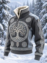Damen-Top im Retro-Viking-Style mit Muster und lässigem Pelzkragen
