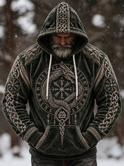 Herren-Flanell-Kapuzenpullover im Retro-Viking‑Style mit Muster, lässig geschnitten