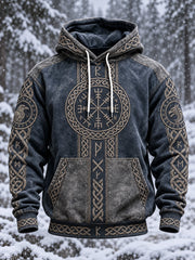 Herren-Kapuzenpullover im Retro-Viking-Style mit aufgedrucktem Muster, lässig geschnitten