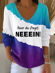 Frauen-Fun-Slogan-Druck-Ripp-Top mit V-Ausschnitt in Deutsch