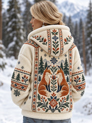 Damen-Fleece-Kapuzenpullover mit nordischen Waldtieren