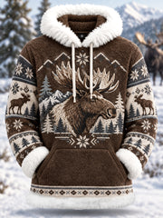Damen-Winter-Kapuzenpullover aus Plüsch mit Elchmuster – lässig