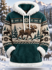 Damen Winter Elch Print Casual Plüsch Hoodie