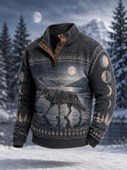 Herren-Oberteil in lässiger, bequemer Passform mit vintage nordischem Tiermotiv-Print