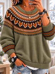 Damenpullover im nordischen Stil mit Fuchsmotiv, flauschigem Rundhalsausschnitt für den Herbst