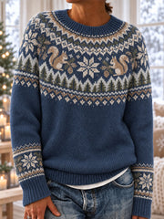 Langärmlige Damen-Winter pullover mit Eichhörnchen-Print