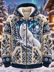 Herren-Kapuzenpullover mit Fleece-Futter und nordischem Waldtier-Design