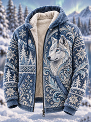Herren-Kapuzenpullover mit Fleece-Futter und nordischem Waldtier-Design