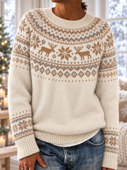 Damen-Winterpullover mit Hirschdruck und langen Ärmeln