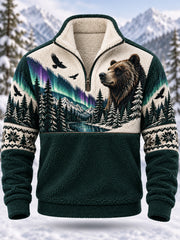 Herren-Sweatshirt mit nordischem Waldtier-Motiv, langärmlig und fleecegefüttert