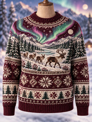 Damen-Strickpullover im nordischen Stil mit Tiermuster, Rundhalsausschnitt und langen Ärmeln