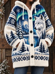 Damen-Nordic-Jacke mit Tiermuster, mittellang, mit Kapuze