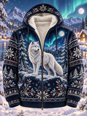 Herren-Fleecejacke mit Kapuze und nordischem Waldtier-Design