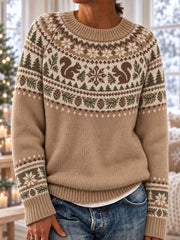 Langärmlige Damen-Winter-Hirsch-Print-Pullover