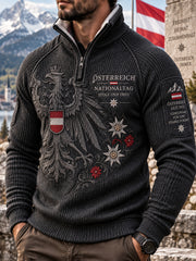 Herren-Sweatshirt mit bedrucktem Motiv zum Nationalfeiertag, Mock-Neck und Raglanärmeln