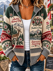 Gestrickter Hoodie mit Aufdruck zur Feier des Nationalfeiertags der Frauen
