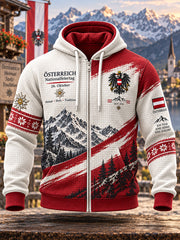Herren-Kapuzenpullover mit Langarm und waffelstrukturiertem Strick – Gedenkdruck zum Nationalfeiertag