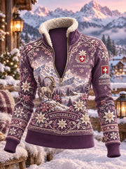 Damen-Winterpullover mit Alpenmotiv und Rollkragen