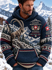 Herren-Strickkapuzenpullover mit alpinem Grafikdruck