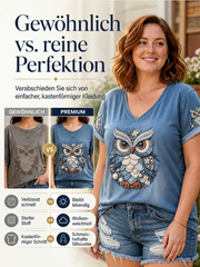 Damen-T-Shirt mit Tier- und Eulenmuster, im Vintage-Stil, modisch, locker geschnitten, kurze Ärmel