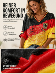 Damen-Lässiges V-Ausschnitt-T-Shirt mit deutschem Adler-Print