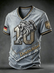 Herren-Deutschland-Fußballadler-Cowboy-Patchwork-Print-Lässiges V-Ausschnitt-T-Shirt