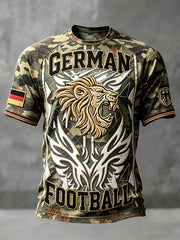 Herren-T-Shirt im Retro-Look mit deutschen Fußballlöwen und Camouflage-Print, lässiger Drop‑Shoulder‑Schnitt