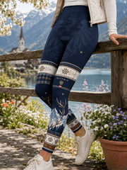 Damen-Leggings mit österreichischem Schneegipfel- und Blumenmuster